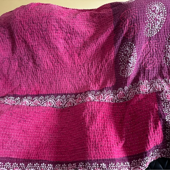 Kantha Blue tree of life with pink paisley Vintage throw/Quilt handsewn India - Picture 3 of 12